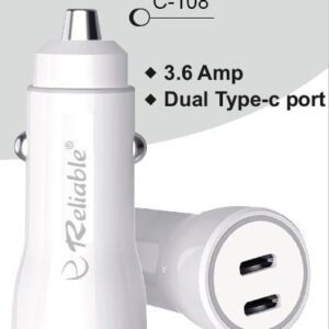 Reliable Dual PD Car Charger with C-to-C Cable | Mobile Phone Car Charger (White)