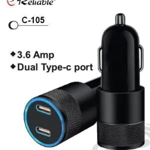 Reliable Dual Type-C PD Car Charger with C-to-C Red Cable