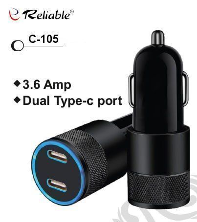 Reliable Dual Type-C PD Car Charger with C-to-C Red Cable